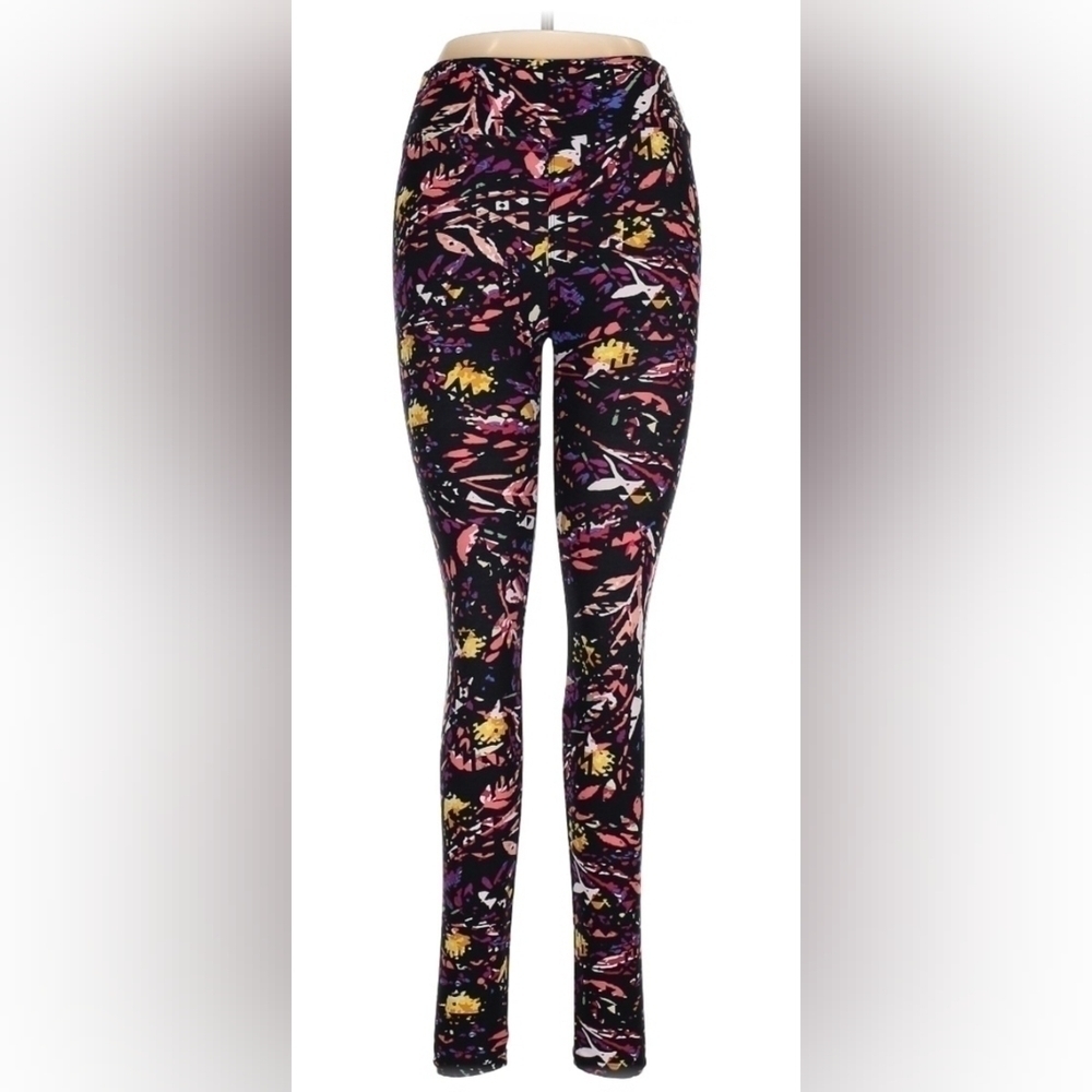 LulaRoe Black Multicolored Abstract Pattern Buttery Soft Leggings One Size OS